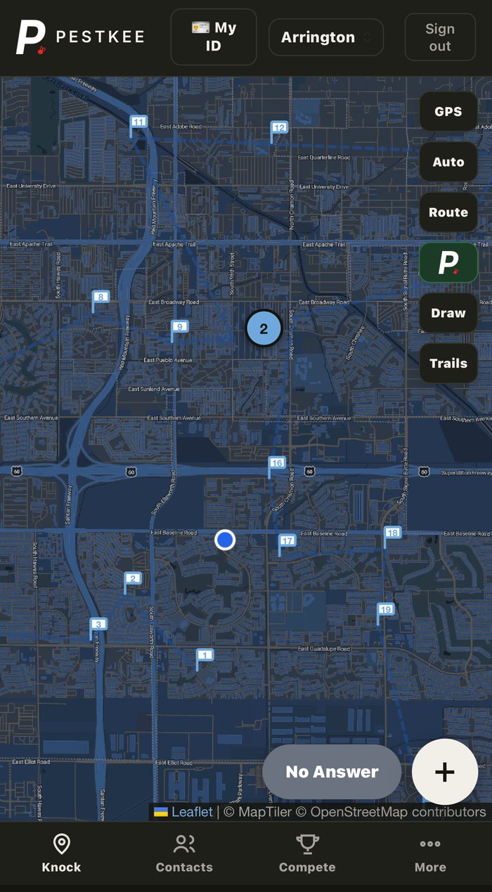 The app's map showing numbered pins on recently sold homes across Mesa, Arizona